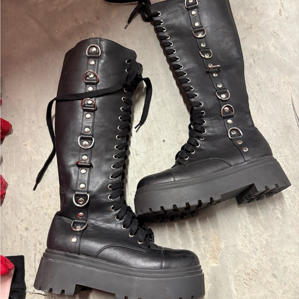 Dolls Kill Black Buckle Combat Boots